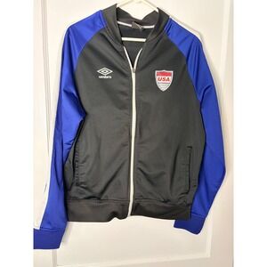 Umbro USA Track Jacket Mens Medium Black Blue Full Zip Soccer Training Coat